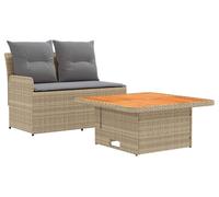 vidaXL Canapé de jardin avec accoudoirs et table rabattable – Lot de 2 beige/gris clair