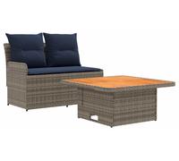 vidaXL Canapé de jardin à accoudoirs avec table rabattable, lot de 2, en rotin PE