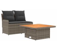 vidaXL Canapé de jardin avec accoudoirs et table rabattable, rotin PE, lot de 2