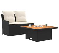 vidaXL Canapé de jardin à accoudoirs avec table rabattable, lot de 2, noir et crème