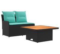 vidaXL Canapé de jardin à accoudoirs avec table rabattable, lot de 2, noir et turquoise