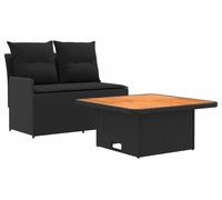 vidaXL Canapé de jardin à accoudoirs avec table rabattable, lot de 2, rotin PE noir