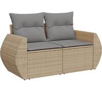 vidaXL Canapé de jardin 2 places avec coussins Beige Poly Rattan