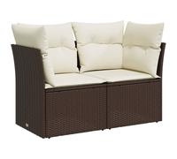 vidaXL Canapé de jardin 2 places avec coussins brun poly rotin