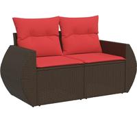 vidaXL Canapé de jardin avec coussins 2 places brun poly rotin
