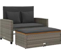 vidaXL Canapé de jardin avec coussins 2 places Gris Poly rotin & bois d'acacia