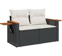 vidaXL Canapé de jardin 2 places avec coussins – poly rotin noir