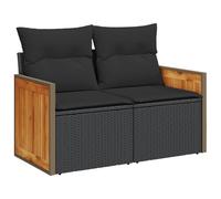 vidaXL Canapé de jardin avec coussins 2 places noir poly rotin