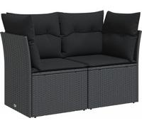 vidaXL Canapé de jardin 2 places en polyrotin avec coussins noir 365963