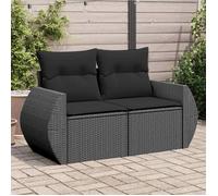 vidaXL Canapé de jardin avec coussins 2 places noir poly rotin