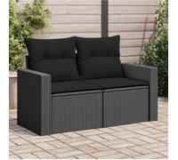 vidaXL Canapé de jardin 2 places avec coussins en polyrotin noir