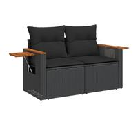 vidaXL Canapé de jardin avec coussins 2 places noir poly rotin