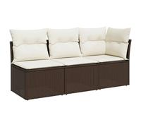 vidaXL Canapé de jardin avec coussins 3 places brun poly rotin