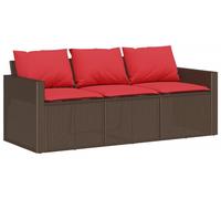 vidaXL Canapé de jardin avec coussins 3 places brun poly rotin