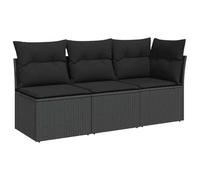 vidaXL Canapé de jardin 3 places 365987 – polyrotin avec coussins – Noir