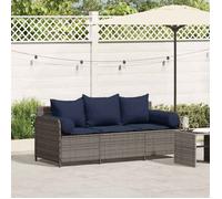 vidaXL Canapé de jardin 3 places avec coussins Gris en résine tressée