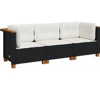 vidaXL Canapé de jardin avec coussins 3 places noir poly rotin