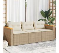 vidaXL Canapé de jardin 3 places avec coussins Poly Rattan Beige
