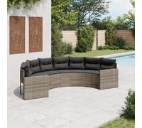 vidaXL Canapé de jardin avec coussins demi-rond gris résine tressée