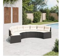 vidaXL Canapé de jardin avec coussins demi-rond noir résine tressée, canapé d’extérieur, canapé de forme demi-ronde, canapé 3318522