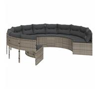 vidaXL Canapé de jardin avec coussins Rond Gris Poly Rattan