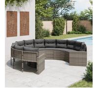 vidaXL Canapé de jardin avec coussins Rond Gris Poly Rattan
