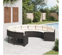 vidaXL Canapé de jardin avec coussins rond noir résine tressée, canapé d’extérieur, canapé de forme ronde, canapé de jardin 3318531
