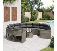 vidaXL Canapé de jardin avec table coussins rond gris résine tressée