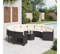 vidaXL Canapé de jardin avec table coussins rond noir résine tressée