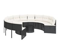 vidaXL Canapé de Jardin avec Table Coussins Rond Noir résine tressée, canapé d’extérieur, canapé de Forme Ronde, canapé de Jardin en résine tressée