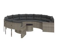 vidaXL Canapé de jardin avec table et coussins Rond Gris Poly Rattan