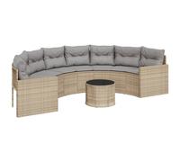 vidaXL Canapé de jardin avec table et coussins semi-circulaire Beige Poly-Rattan