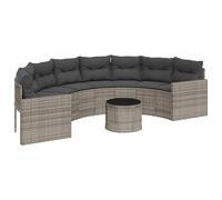 vidaXL Canapé de jardin demi-circulaire avec table et coussins gris en poly rotin 3318518