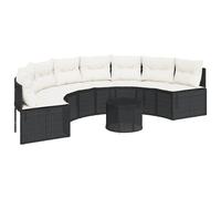 vidaXL Canapé de jardin avec table et coussins semi-circulaire noir Poly-Rattan