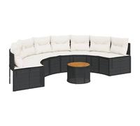 vidaXL Canapé de jardin avec table et coussins semi-circulaire noir Poly-Rattan