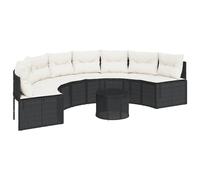 vidaXL Canapé de jardin semi-circulaire avec table et coussins Poly-Rattan noir