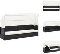 vidaXL Canapé de jardin avec toit solaire noir Poly rotin - Bains de soleil