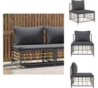 vidaXL Canapé de jardin central avec coussins gris foncé Poly rotin - éléments de canapés de jardin