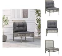 vidaXL Canapé de jardin central avec coussins Gris Poly Rattan - Ensemble de meubles de jardin