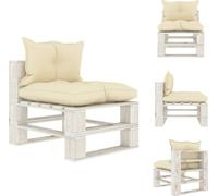 vidaXL Canapé de jardin central en palette avec coussins en bois crème - Canapés de jardin