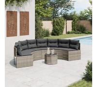 VidaXL Canapé de jardin demi-rond avec table - Gris résine tressée