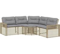 vidaXL Canapé de jardin en L avec coussins et repose-pieds Beige Poly rotin