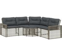 vidaXL Canapé de jardin en L avec coussins et repose-pieds Gris Poly rotin