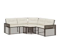 vidaXL Canapé de jardin en L avec coussins et repose-pieds Marron Poly rotin
