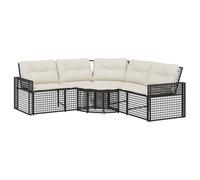 vidaXL Canapé de jardin en L en poly rotin avec coussins et repose-pieds Noir