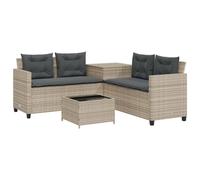 vidaXL Canapé de jardin en L avec table et coussins – Gris clair, poly rotin