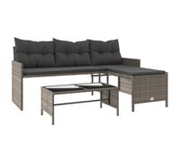vidaXL Canapé de jardin en L avec table et coussins Gris Poly rotin