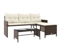 vidaXL Canapé de jardin en L avec table et coussins Marron Poly rotin