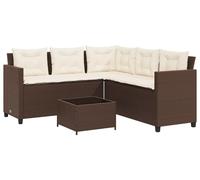 vidaXL Canapé de jardin en L avec table et coussins Marron Poly rotin