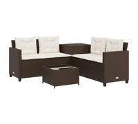 vidaXL Canapé de jardin en L avec table et coussins Marron Poly rotin